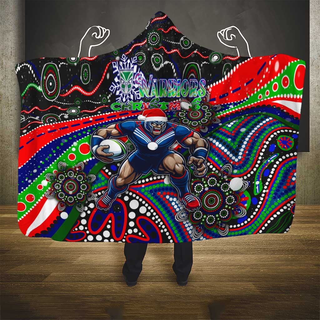 Merry Christmas New Zealand Warriors Hooded Blanket Aboriginal Santa Rugby Mascot
