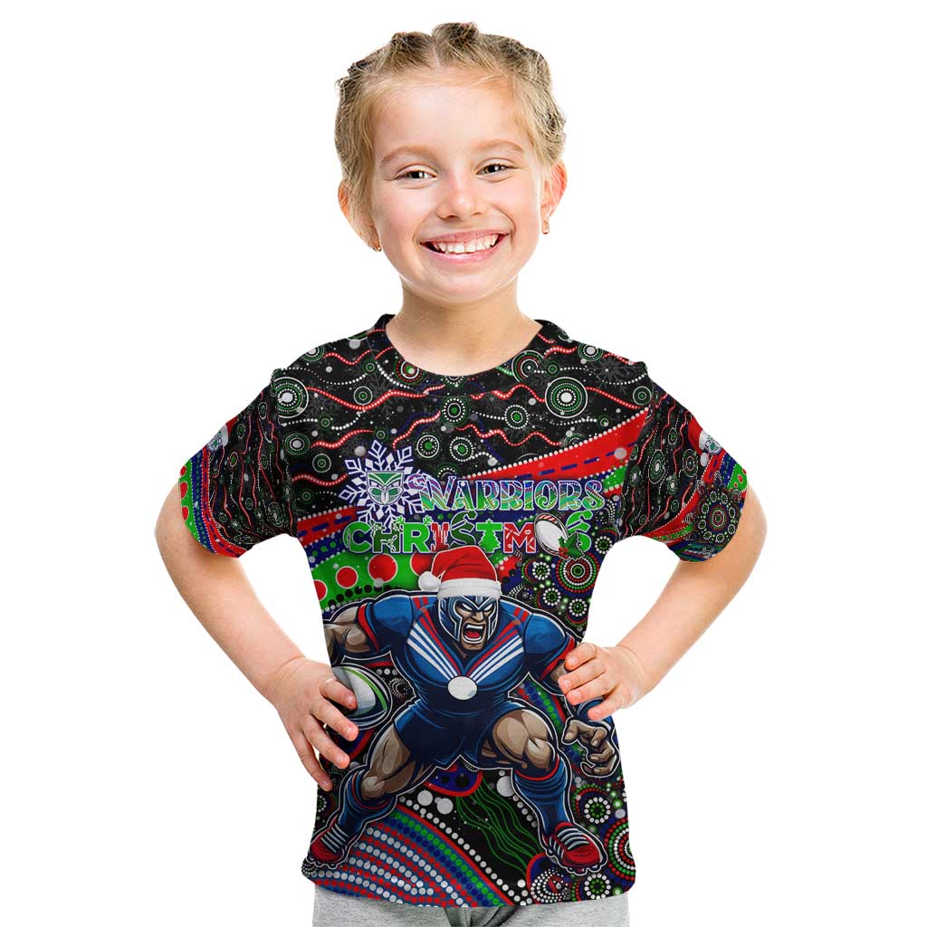 Merry Christmas New Zealand Warriors Kid T Shirt Aboriginal Santa Rugby Mascot - Vibe Hoodie Shop