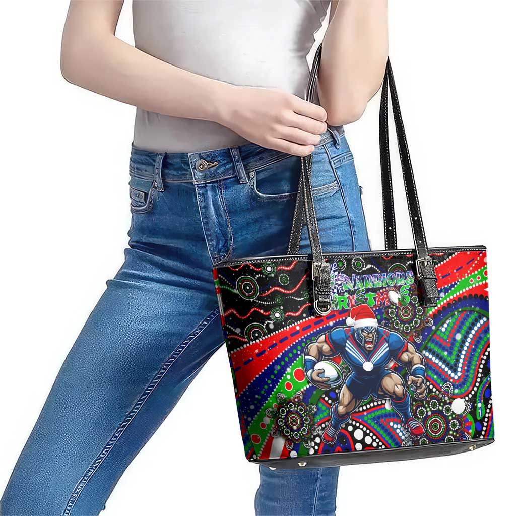 Merry Christmas New Zealand Warriors Leather Tote Bag Aboriginal Santa Rugby Mascot