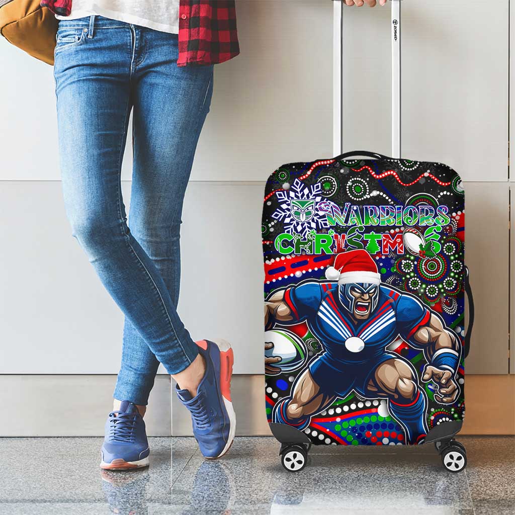 Merry Christmas New Zealand Warriors Luggage Cover Aboriginal Santa Rugby Mascot - Vibe Hoodie Shop