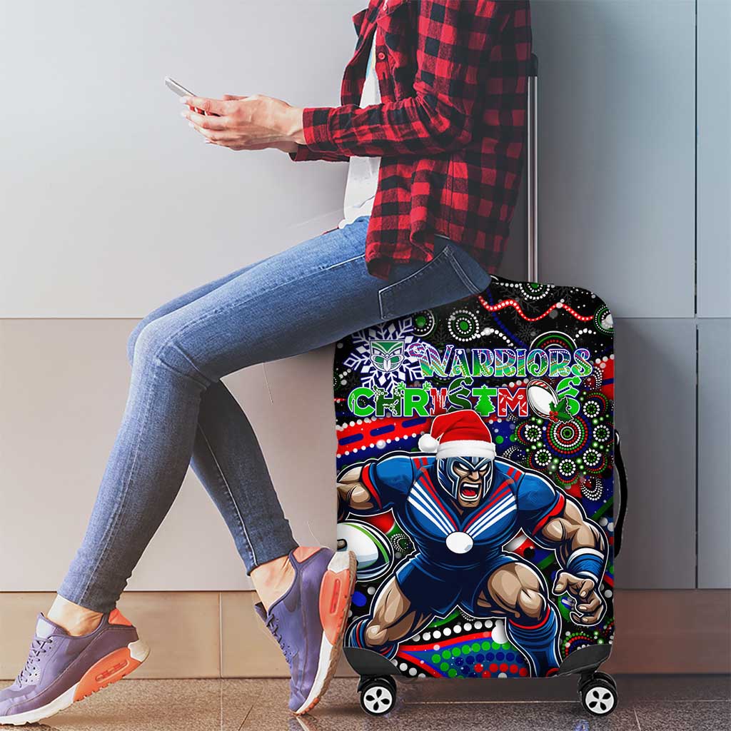 Merry Christmas New Zealand Warriors Luggage Cover Aboriginal Santa Rugby Mascot - Vibe Hoodie Shop