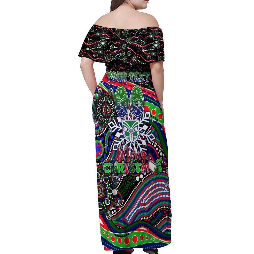 Merry Christmas New Zealand Warriors Off Shoulder Maxi Dress Aboriginal Santa Rugby Mascot