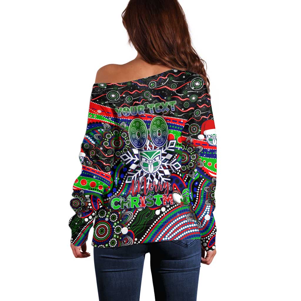 Merry Christmas New Zealand Warriors Off Shoulder Sweater Aboriginal Santa Rugby Mascot - Vibe Hoodie Shop