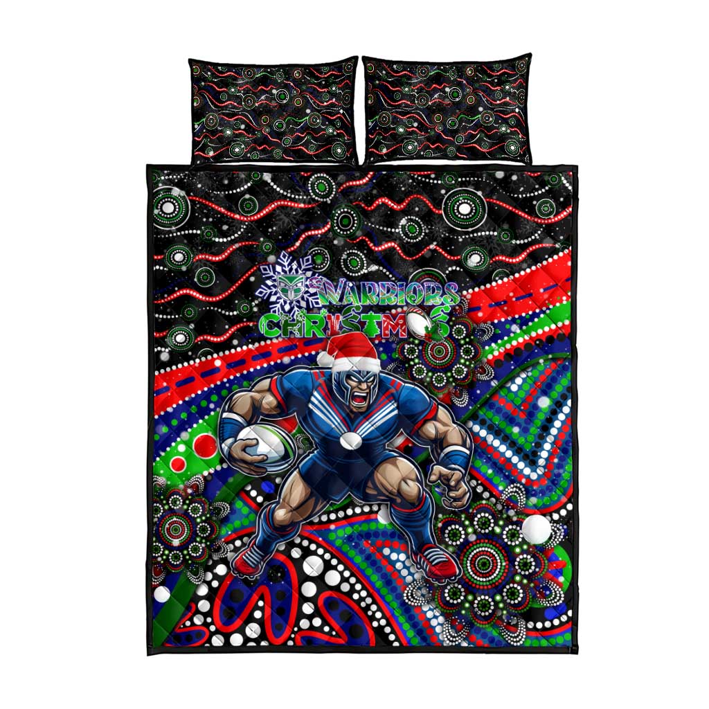 Merry Christmas New Zealand Warriors Quilt Bed Set Aboriginal Santa Rugby Mascot - Vibe Hoodie Shop