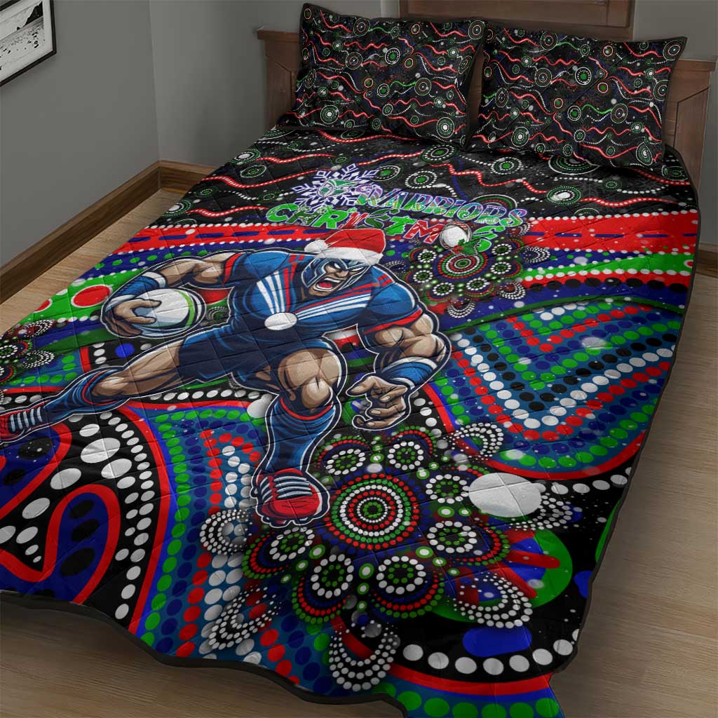 Merry Christmas New Zealand Warriors Quilt Bed Set Aboriginal Santa Rugby Mascot - Vibe Hoodie Shop