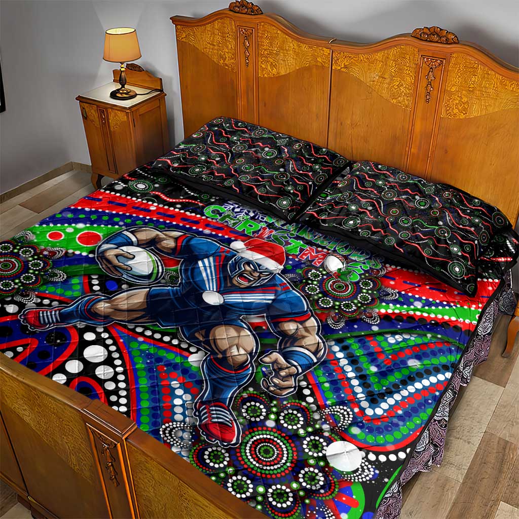 Merry Christmas New Zealand Warriors Quilt Bed Set Aboriginal Santa Rugby Mascot - Vibe Hoodie Shop