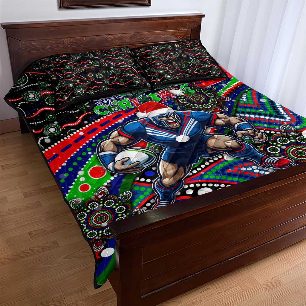 Merry Christmas New Zealand Warriors Quilt Bed Set Aboriginal Santa Rugby Mascot - Vibe Hoodie Shop