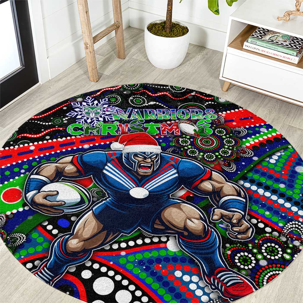 Merry Christmas New Zealand Warriors Round Carpet Aboriginal Santa Rugby Mascot