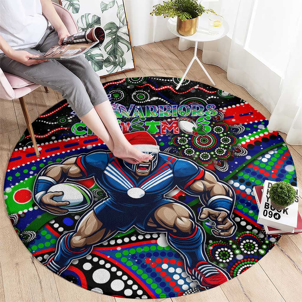 Merry Christmas New Zealand Warriors Round Carpet Aboriginal Santa Rugby Mascot