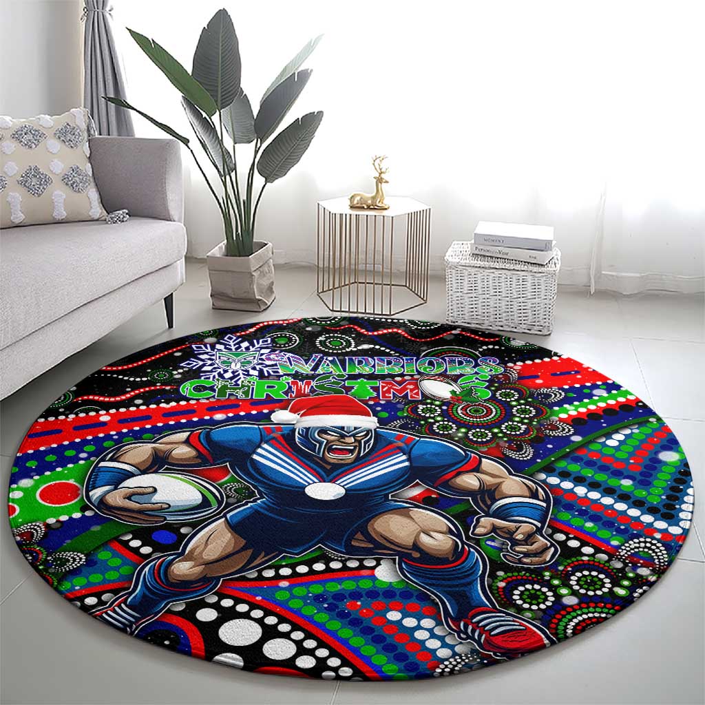 Merry Christmas New Zealand Warriors Round Carpet Aboriginal Santa Rugby Mascot