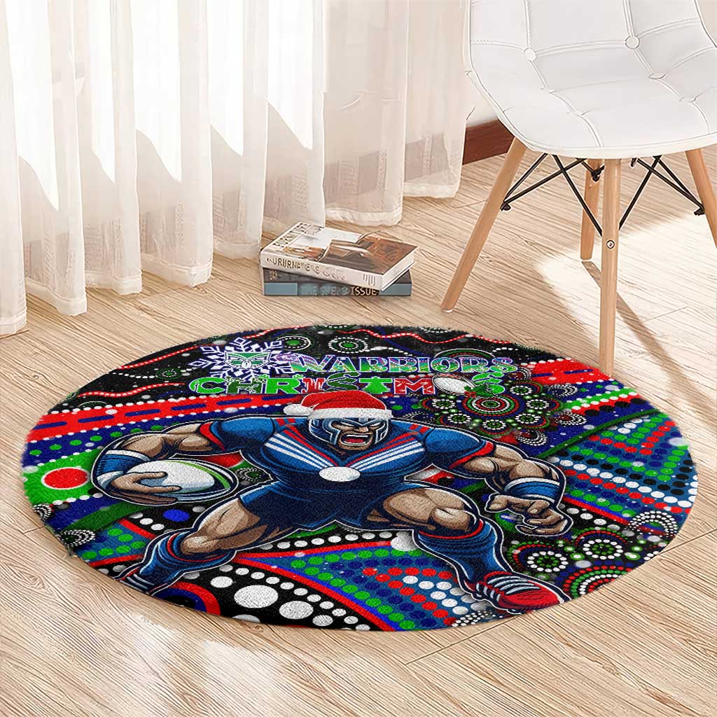 Merry Christmas New Zealand Warriors Round Carpet Aboriginal Santa Rugby Mascot