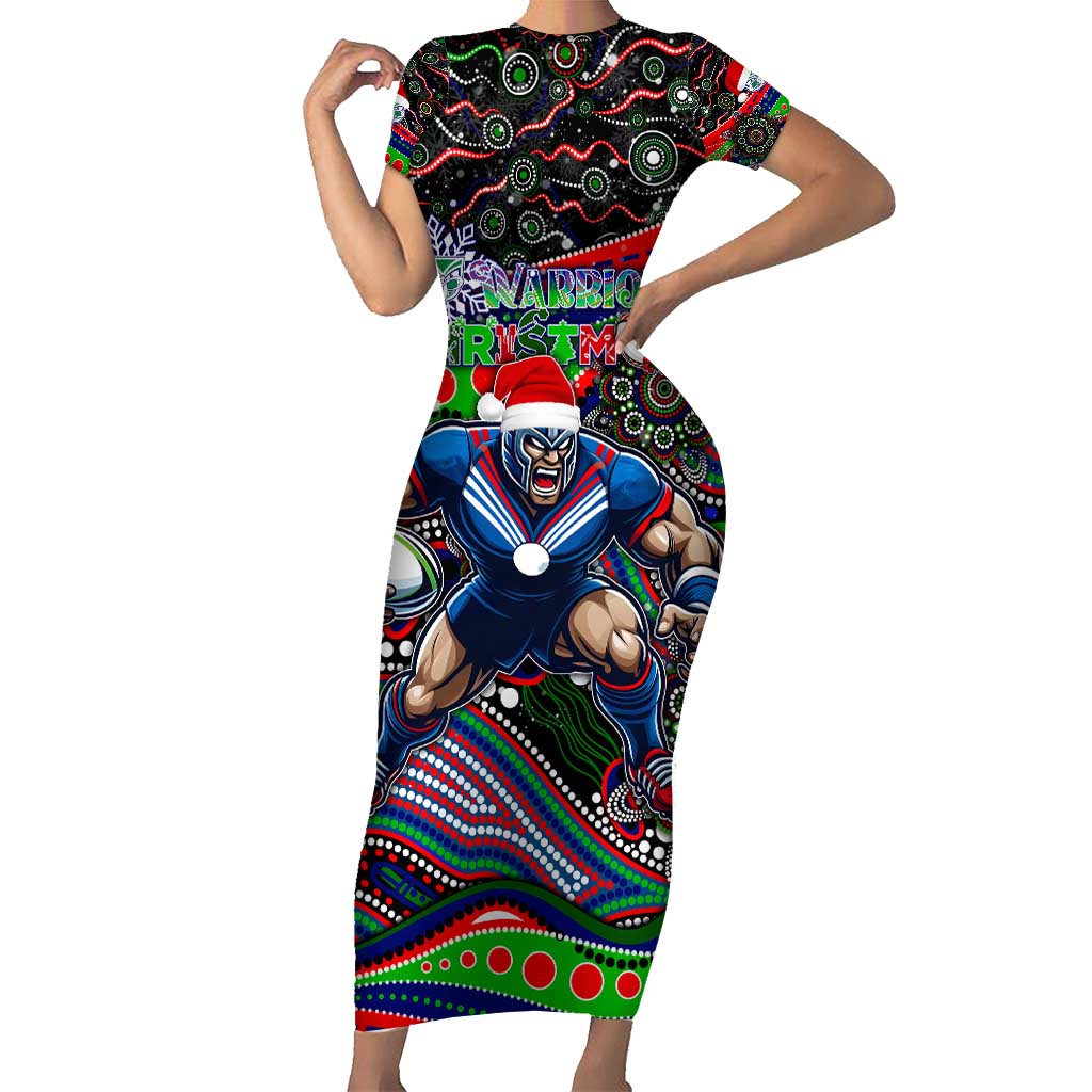 Merry Christmas New Zealand Warriors Short Sleeve Bodycon Dress Aboriginal Santa Rugby Mascot