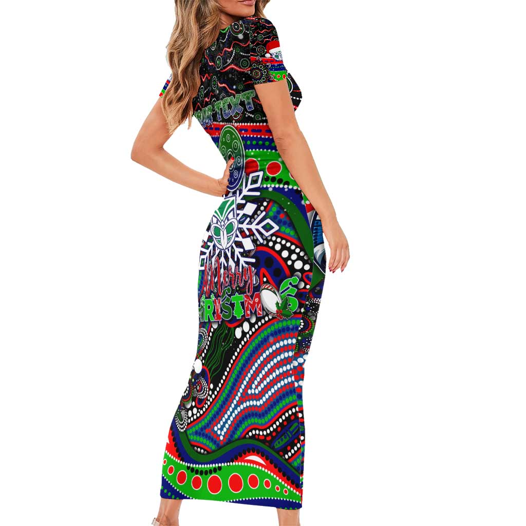 Merry Christmas New Zealand Warriors Short Sleeve Bodycon Dress Aboriginal Santa Rugby Mascot