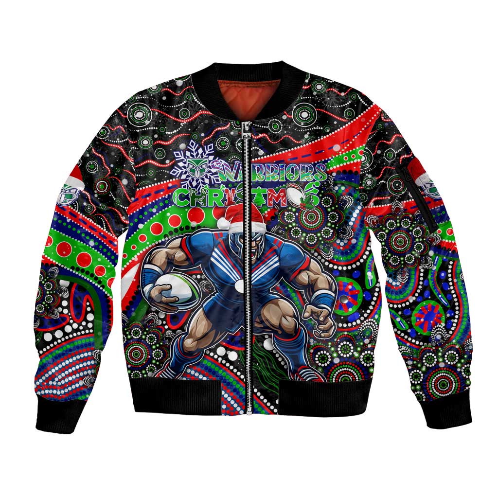 Merry Christmas New Zealand Warriors Sleeve Zip Bomber Jacket Aboriginal Santa Rugby Mascot