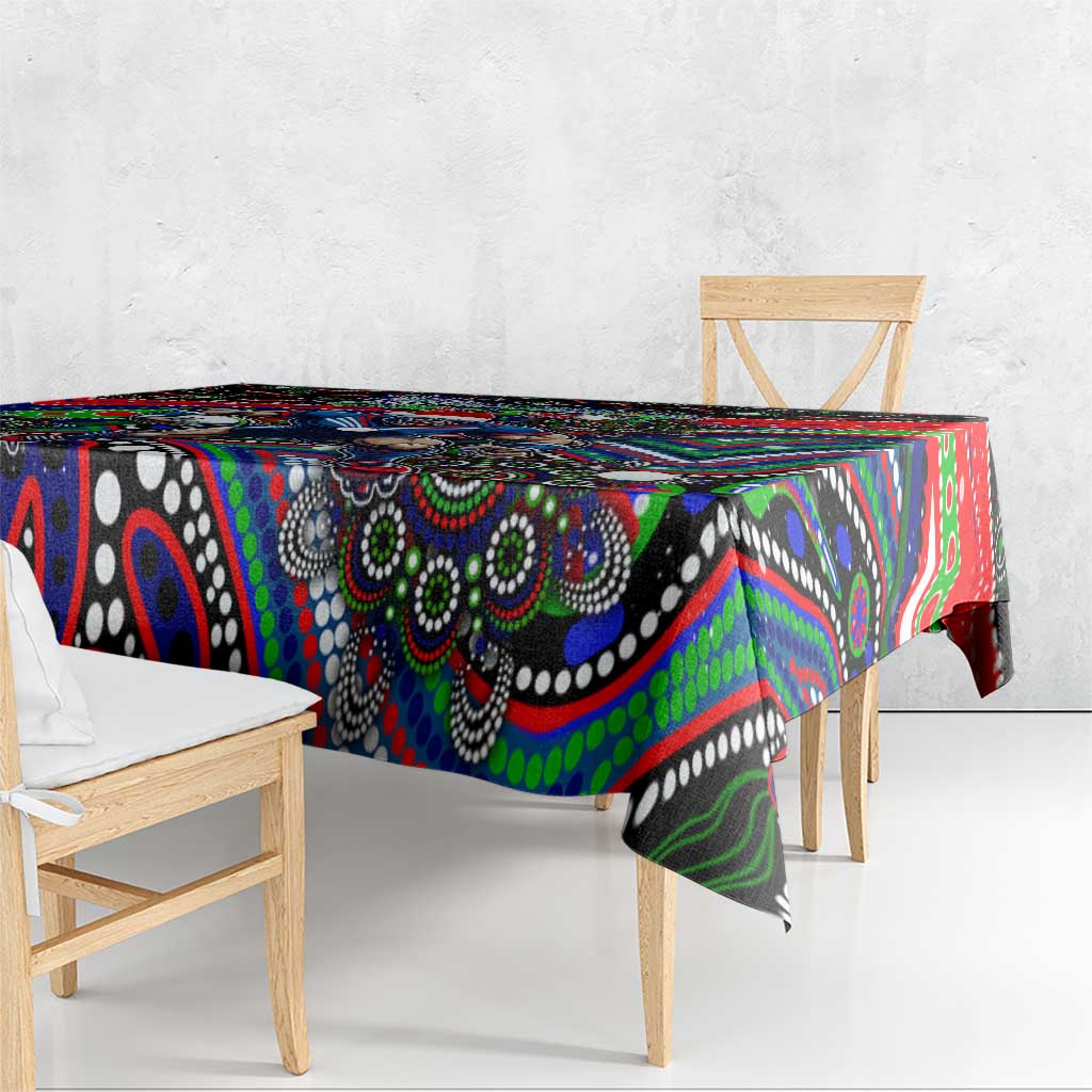 Merry Christmas New Zealand Warriors Tablecloth Aboriginal Santa Rugby Mascot