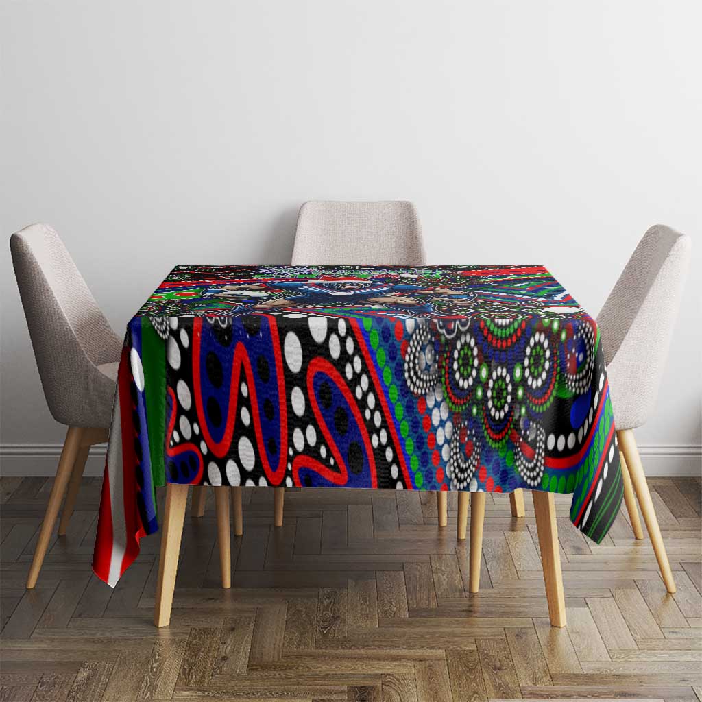 Merry Christmas New Zealand Warriors Tablecloth Aboriginal Santa Rugby Mascot