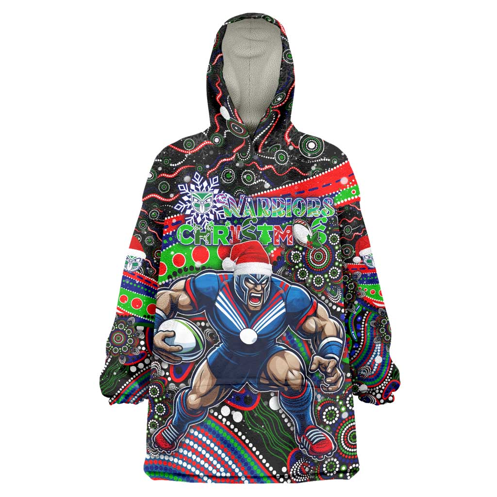 Merry Christmas New Zealand Warriors Wearable Blanket Hoodie Aboriginal Santa Rugby Mascot - Vibe Hoodie Shop