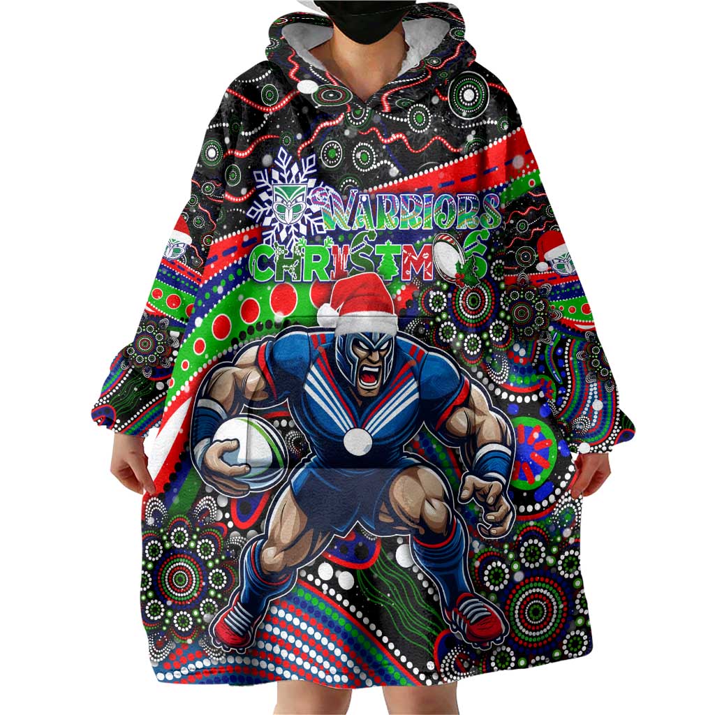 Merry Christmas New Zealand Warriors Wearable Blanket Hoodie Aboriginal Santa Rugby Mascot - Vibe Hoodie Shop