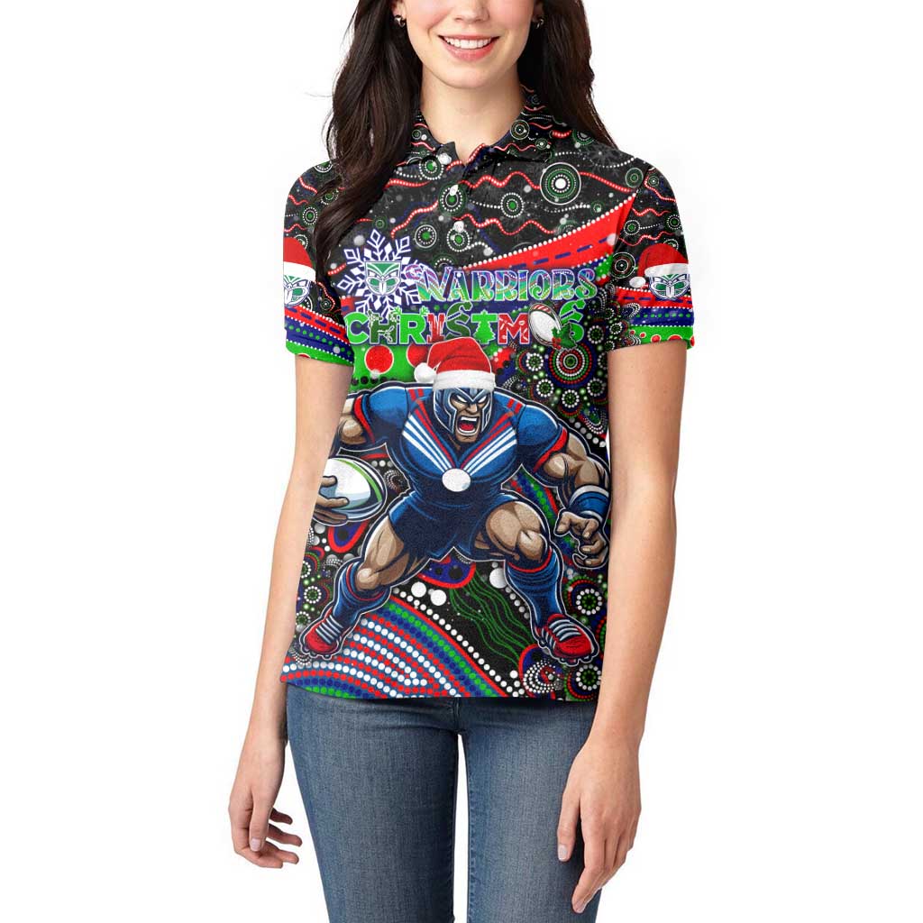 Merry Christmas New Zealand Warriors Women Polo Shirt Aboriginal Santa Rugby Mascot - Vibe Hoodie Shop