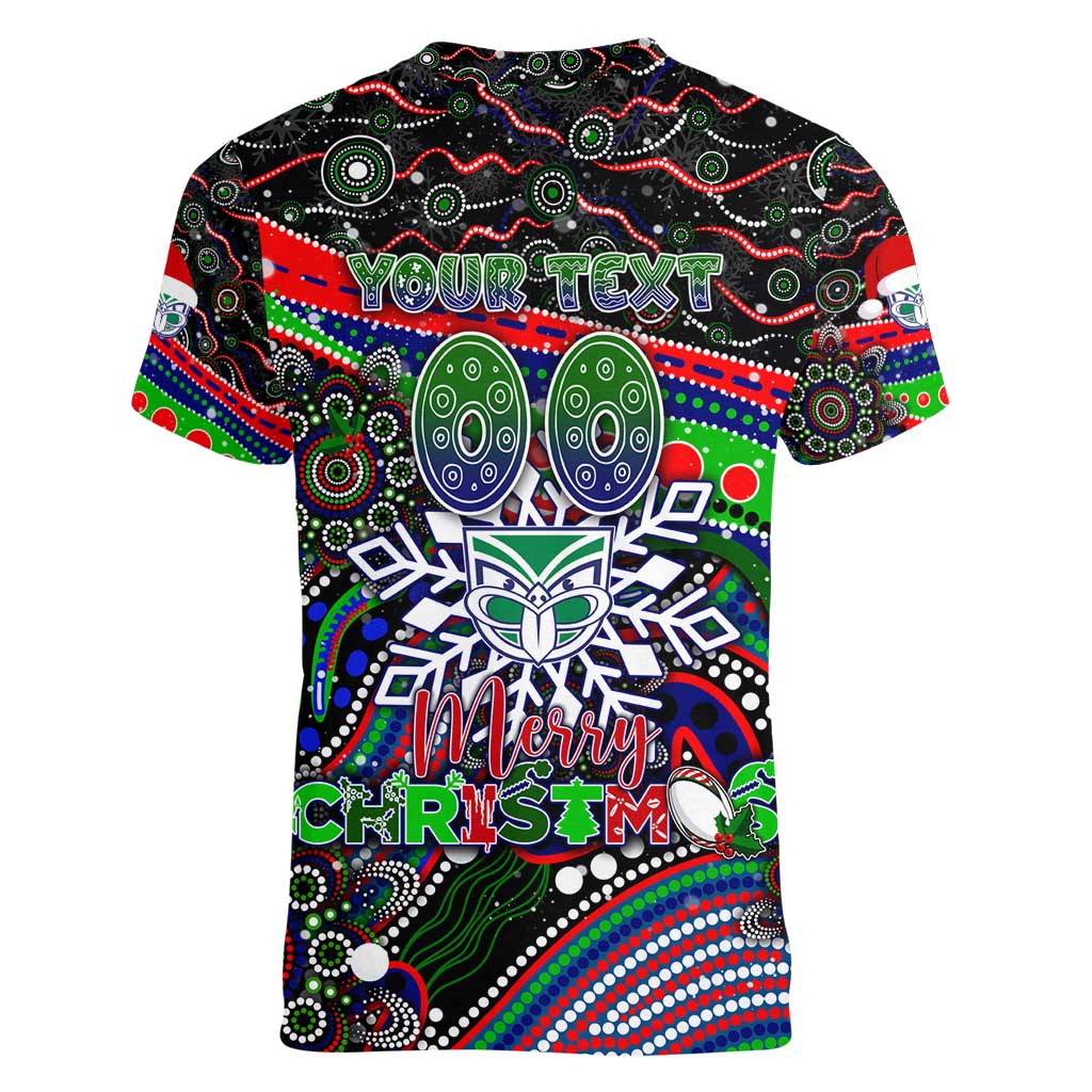 Merry Christmas New Zealand Warriors Women V-Neck T-Shirt Aboriginal Santa Rugby Mascot - Vibe Hoodie Shop