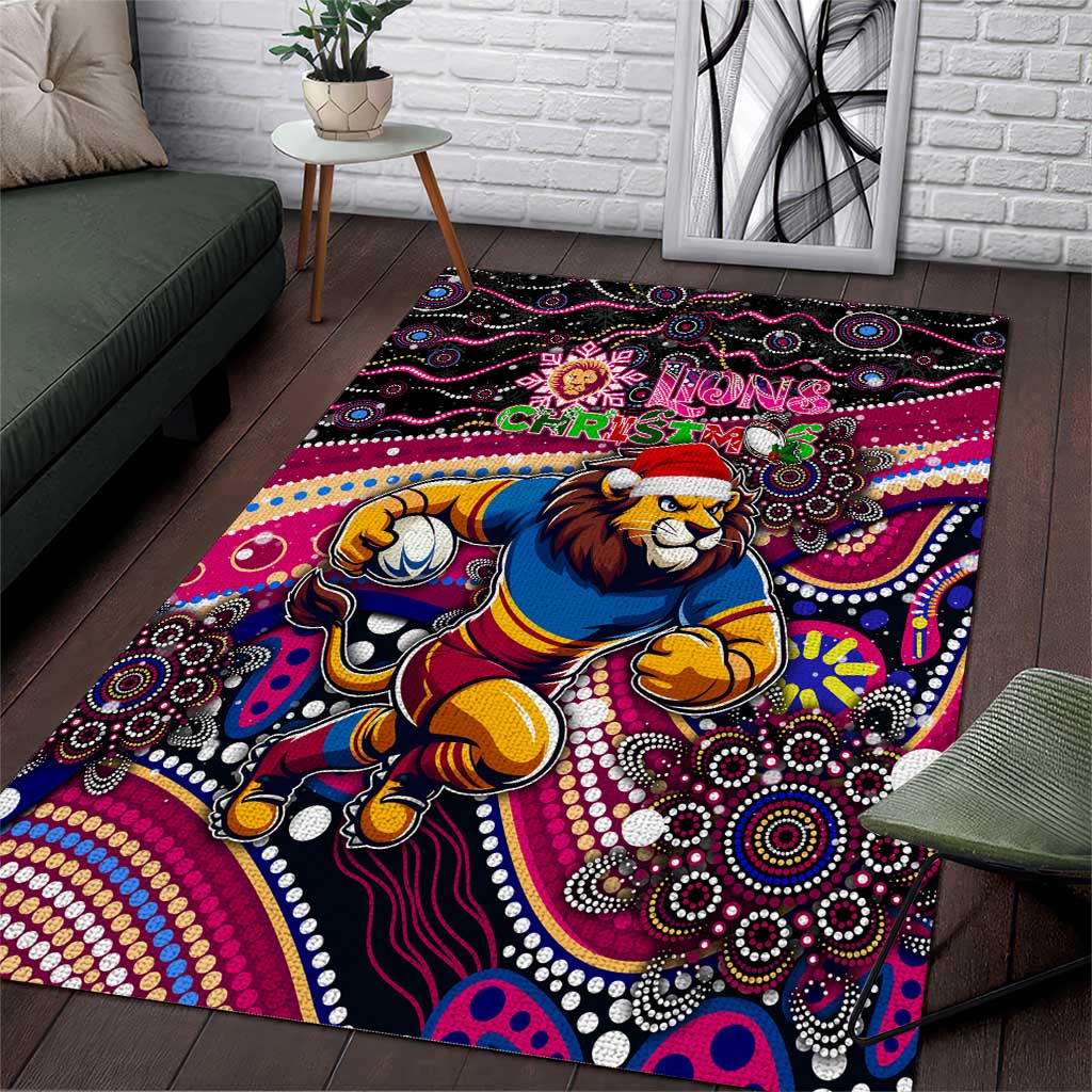 Merry Christmas AFL Brisbane Lions Area Rug Aboriginal Santa Football Mascot - Vibe Hoodie Shop