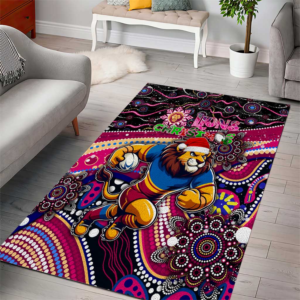 Merry Christmas AFL Brisbane Lions Area Rug Aboriginal Santa Football Mascot - Vibe Hoodie Shop