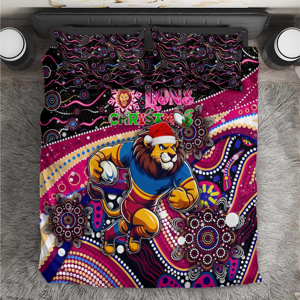 Merry Christmas AFL Brisbane Lions Bedding Set Aboriginal Santa Football Mascot - Vibe Hoodie Shop