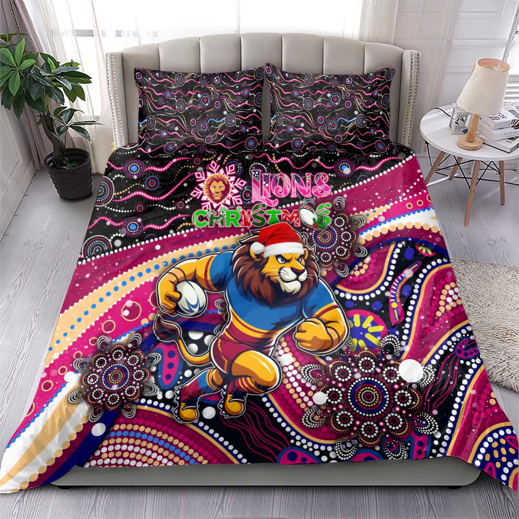 Merry Christmas AFL Brisbane Lions Bedding Set Aboriginal Santa Football Mascot - Vibe Hoodie Shop