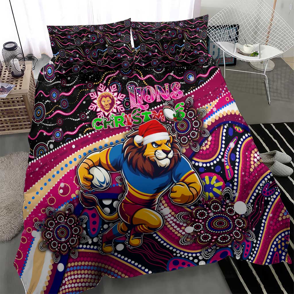 Merry Christmas AFL Brisbane Lions Bedding Set Aboriginal Santa Football Mascot - Vibe Hoodie Shop
