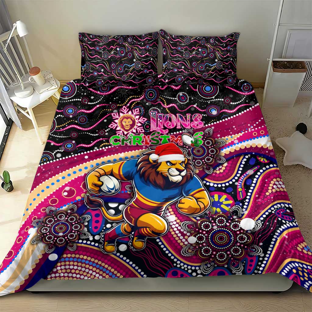 Merry Christmas AFL Brisbane Lions Bedding Set Aboriginal Santa Football Mascot - Vibe Hoodie Shop