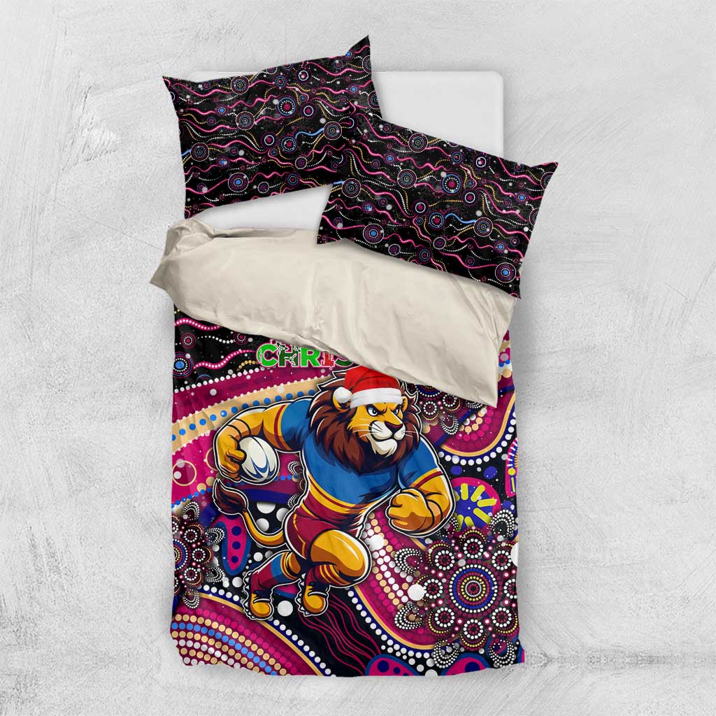 Merry Christmas AFL Brisbane Lions Bedding Set Aboriginal Santa Football Mascot - Vibe Hoodie Shop