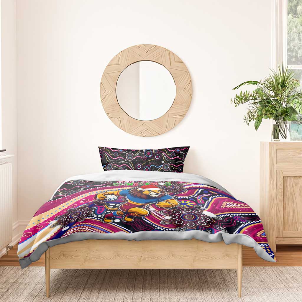 Merry Christmas AFL Brisbane Lions Bedding Set Aboriginal Santa Football Mascot - Vibe Hoodie Shop