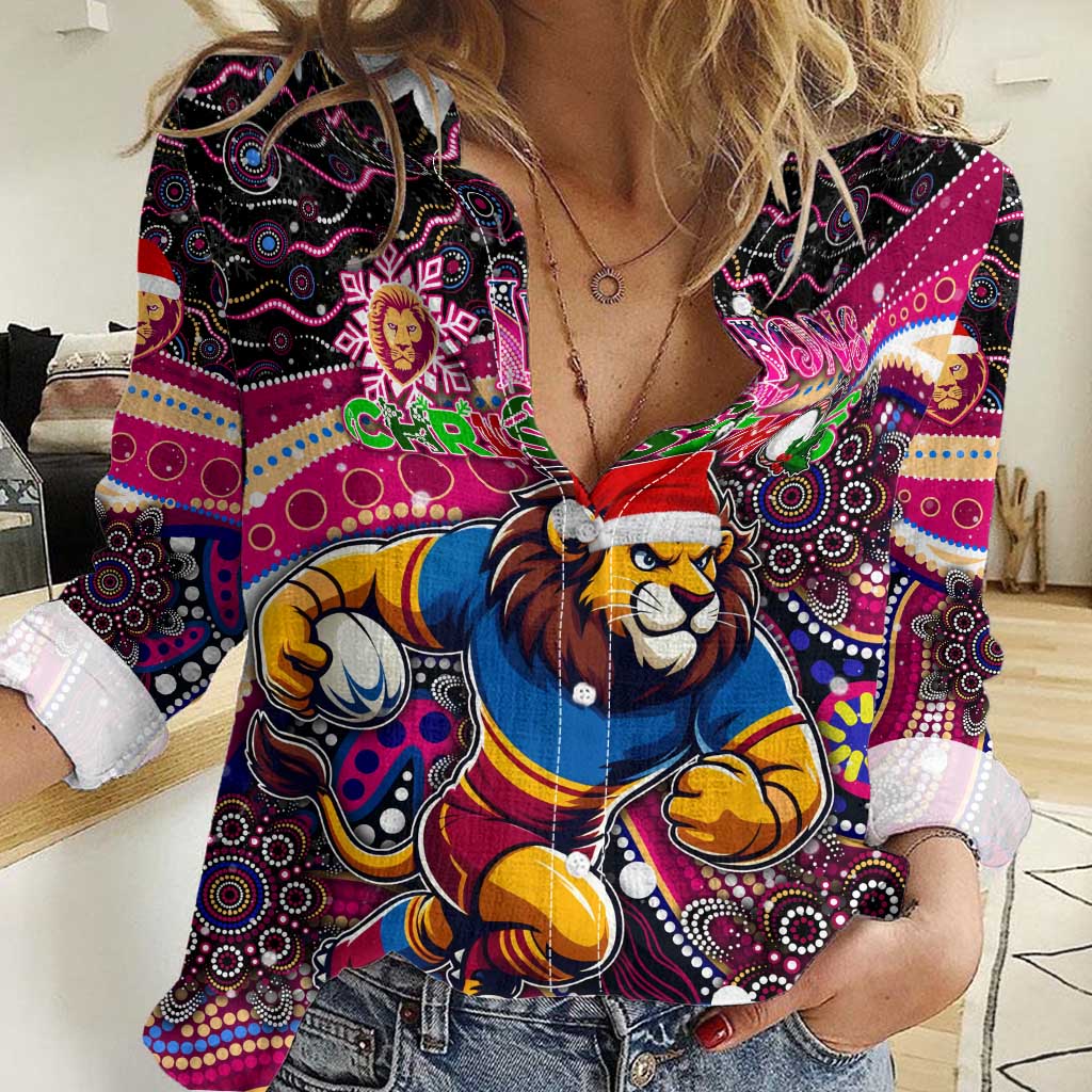 Merry Christmas AFL Brisbane Lions Women Casual Shirt Aboriginal Santa Football Mascot - Vibe Hoodie Shop