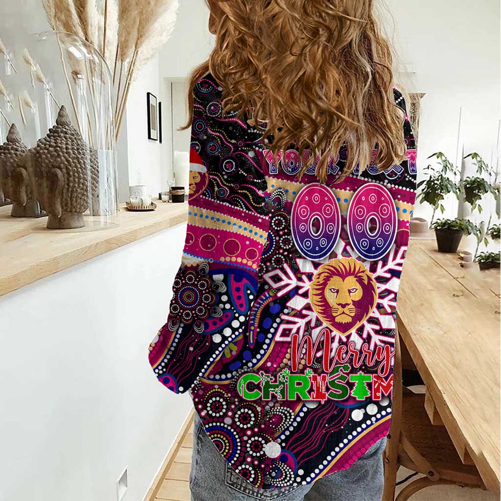 Merry Christmas AFL Brisbane Lions Women Casual Shirt Aboriginal Santa Football Mascot - Vibe Hoodie Shop