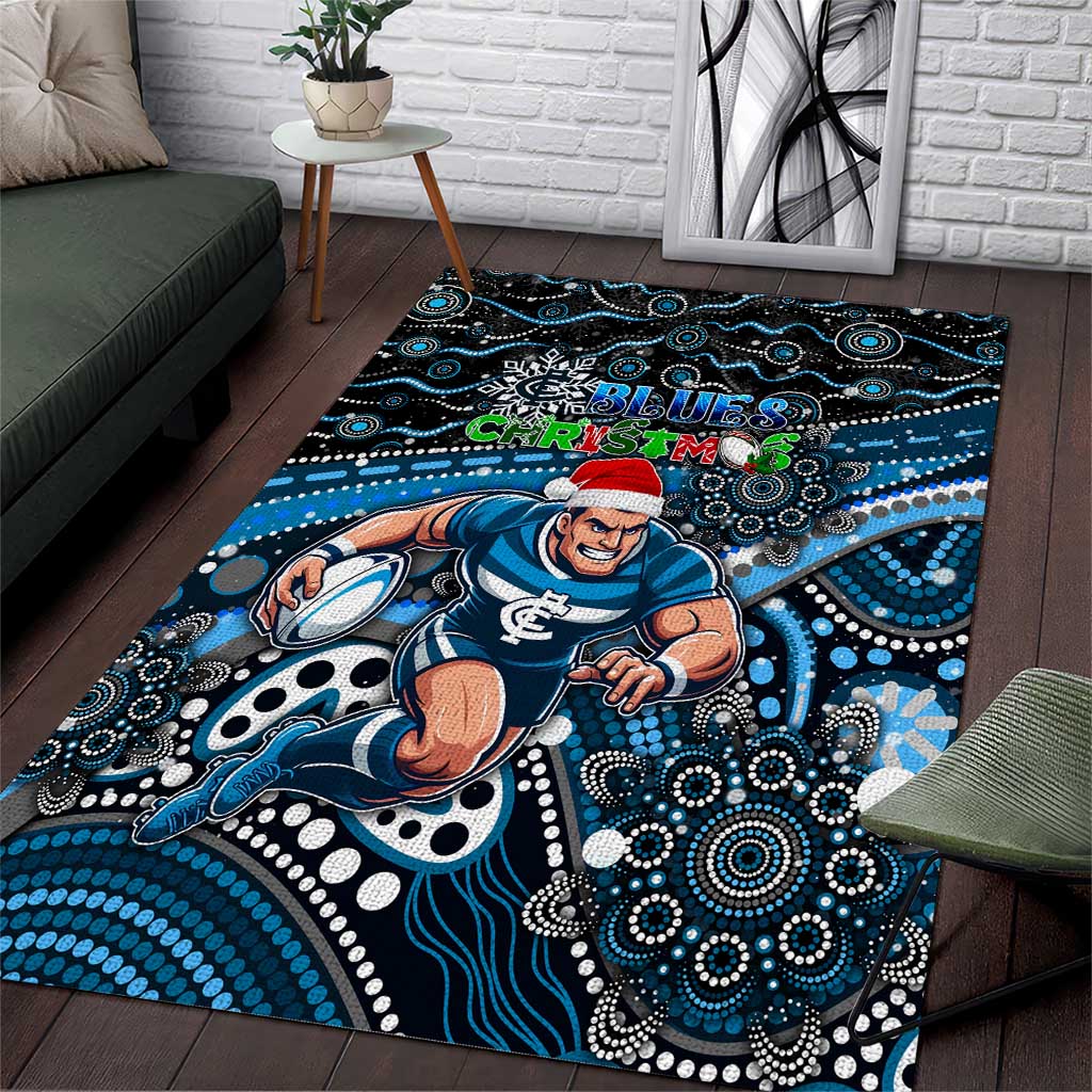 Merry Christmas AFL Carlton Blues Area Rug Aboriginal Santa Football Mascot - Vibe Hoodie Shop