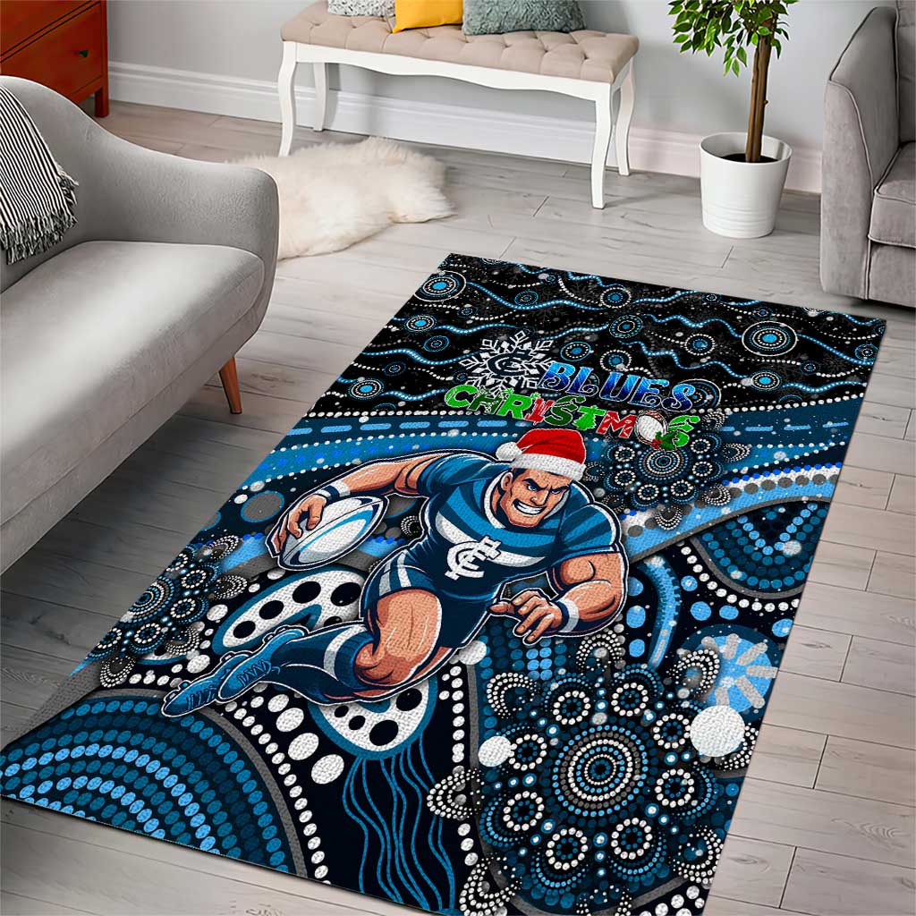 Merry Christmas AFL Carlton Blues Area Rug Aboriginal Santa Football Mascot - Vibe Hoodie Shop