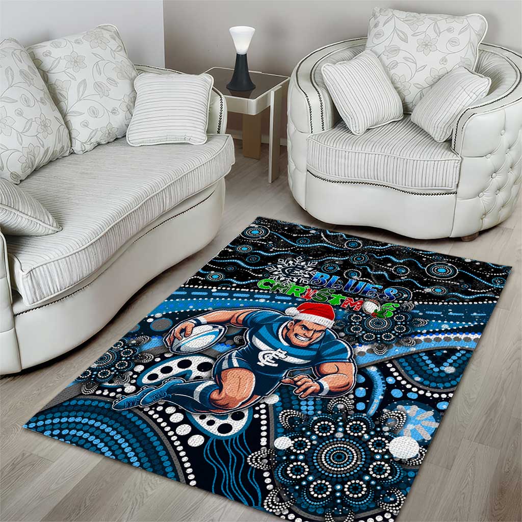 Merry Christmas AFL Carlton Blues Area Rug Aboriginal Santa Football Mascot - Vibe Hoodie Shop