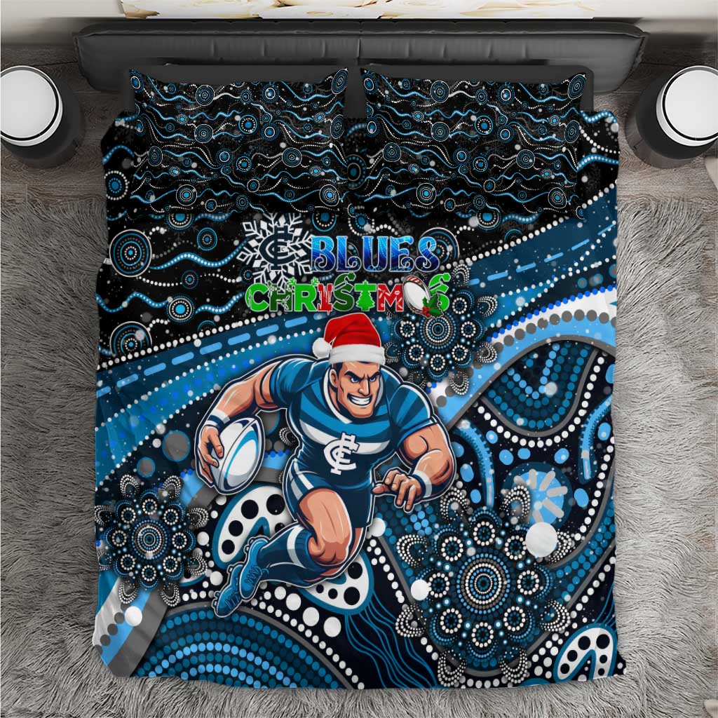 Merry Christmas AFL Carlton Blues Bedding Set Aboriginal Santa Football Mascot - Vibe Hoodie Shop
