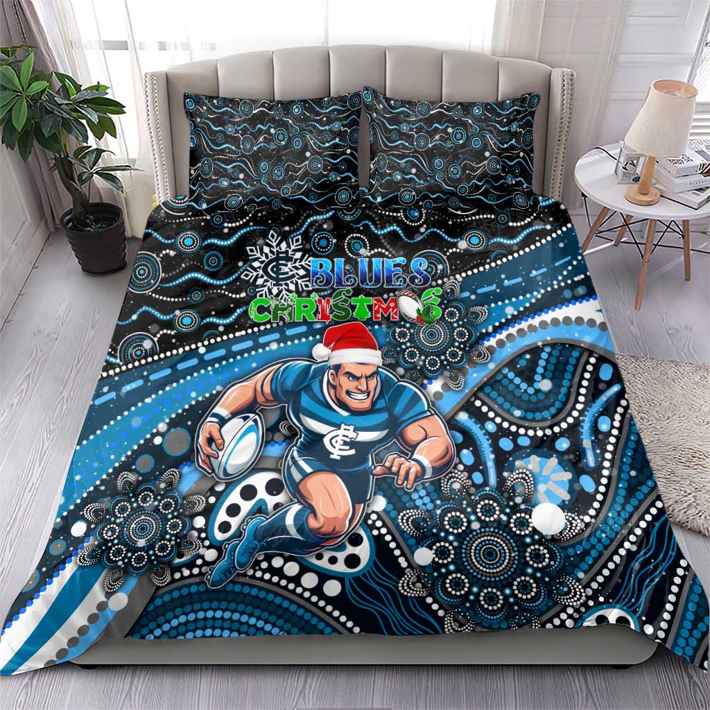 Merry Christmas AFL Carlton Blues Bedding Set Aboriginal Santa Football Mascot - Vibe Hoodie Shop