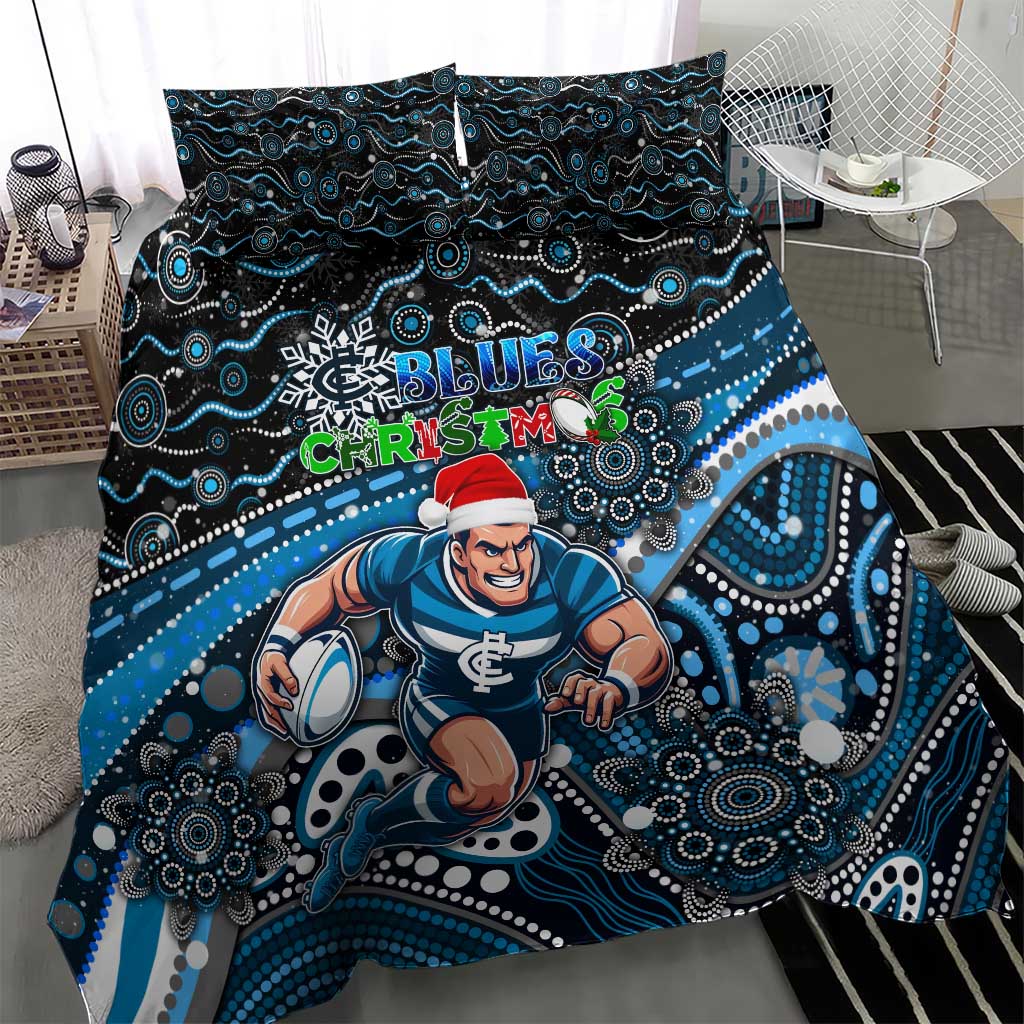 Merry Christmas AFL Carlton Blues Bedding Set Aboriginal Santa Football Mascot - Vibe Hoodie Shop