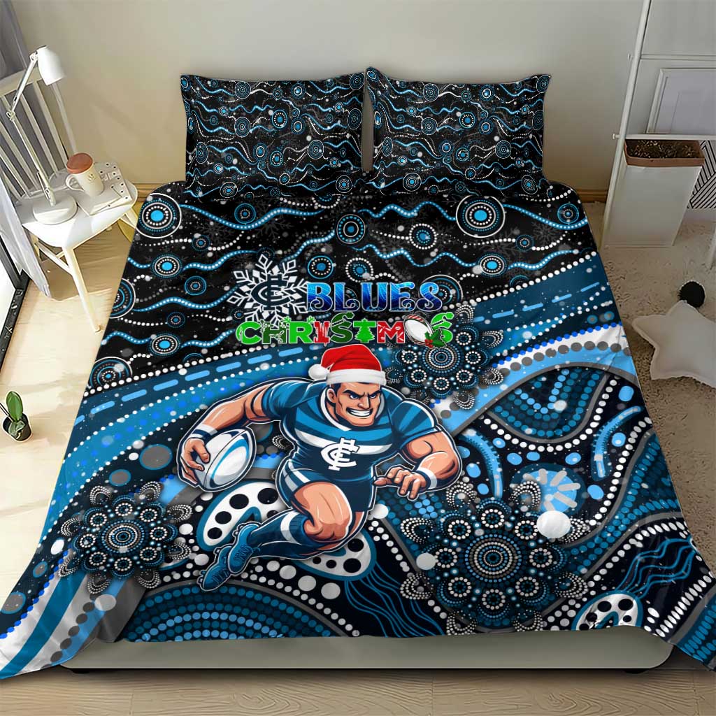 Merry Christmas AFL Carlton Blues Bedding Set Aboriginal Santa Football Mascot - Vibe Hoodie Shop