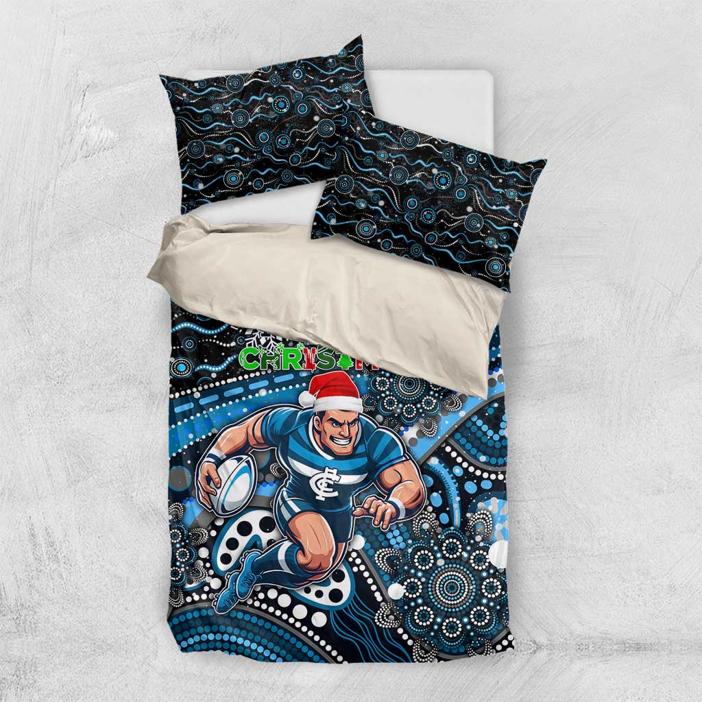 Merry Christmas AFL Carlton Blues Bedding Set Aboriginal Santa Football Mascot - Vibe Hoodie Shop