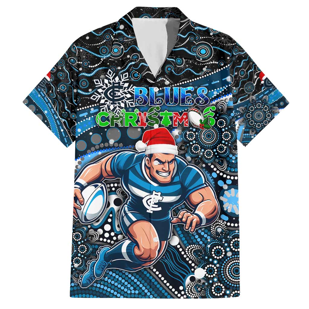 Merry Christmas AFL Carlton Blues Hawaiian Shirt Aboriginal Santa Football Mascot - Vibe Hoodie Shop