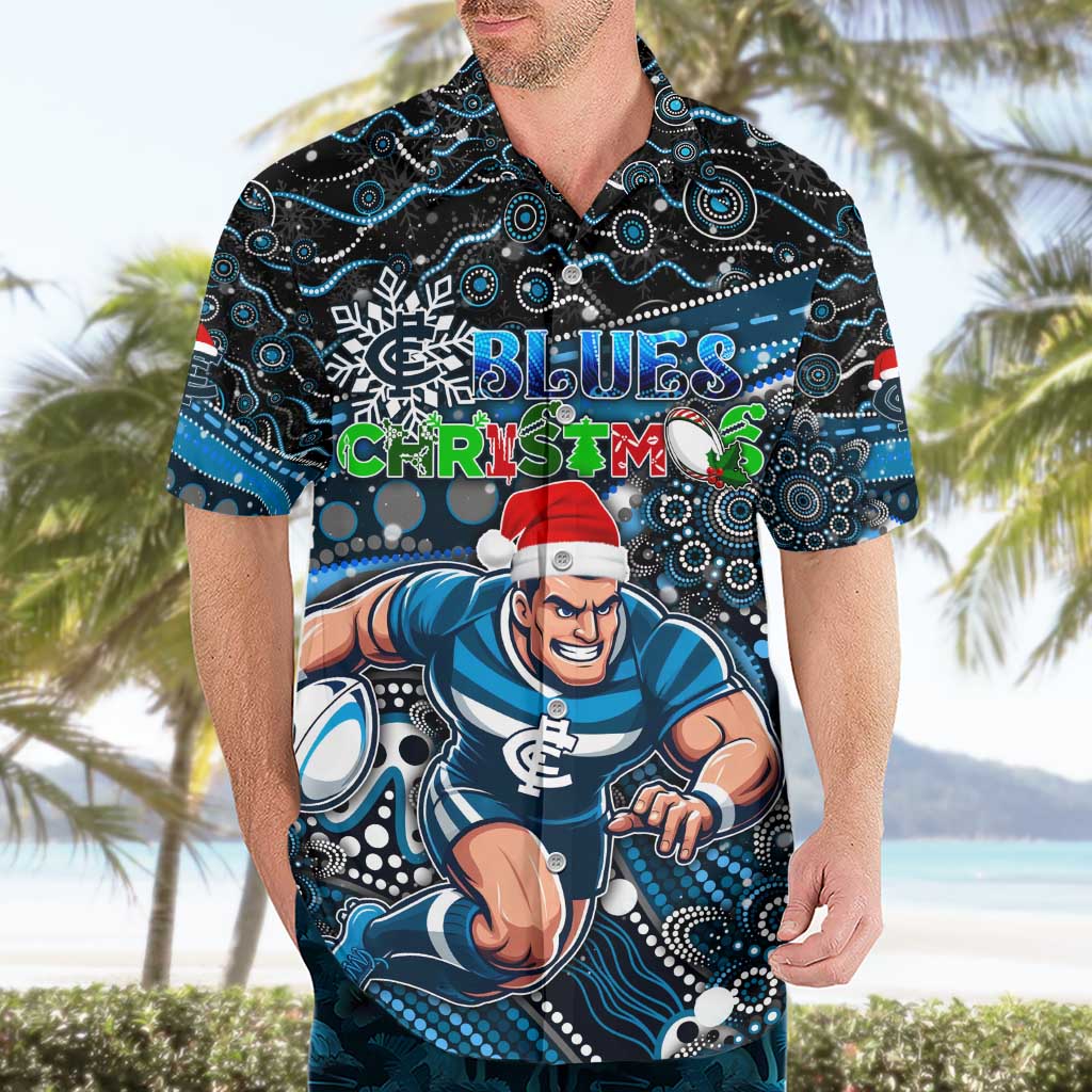 Merry Christmas AFL Carlton Blues Hawaiian Shirt Aboriginal Santa Football Mascot - Vibe Hoodie Shop