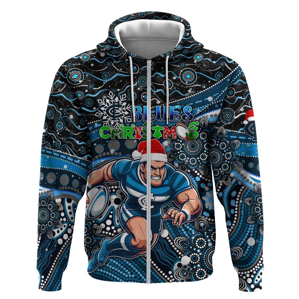 Merry Christmas AFL Carlton Blues Hoodie Aboriginal Santa Football Mascot - Vibe Hoodie Shop
