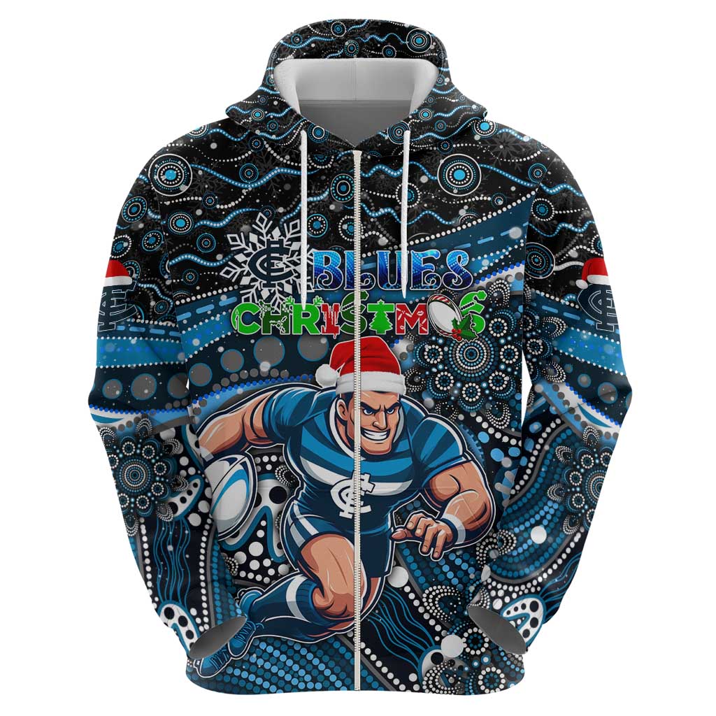 Merry Christmas AFL Carlton Blues Hoodie Aboriginal Santa Football Mascot - Vibe Hoodie Shop