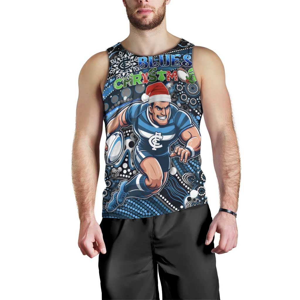 Merry Christmas AFL Carlton Blues Men Tank Top Aboriginal Santa Football Mascot - Vibe Hoodie Shop