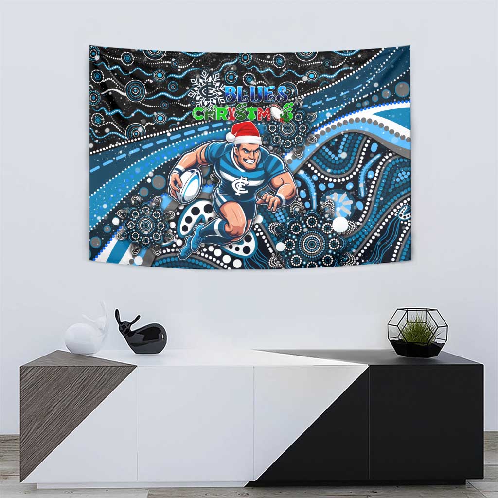 Merry Christmas AFL Carlton Blues Tapestry Aboriginal Santa Football Mascot - Vibe Hoodie Shop