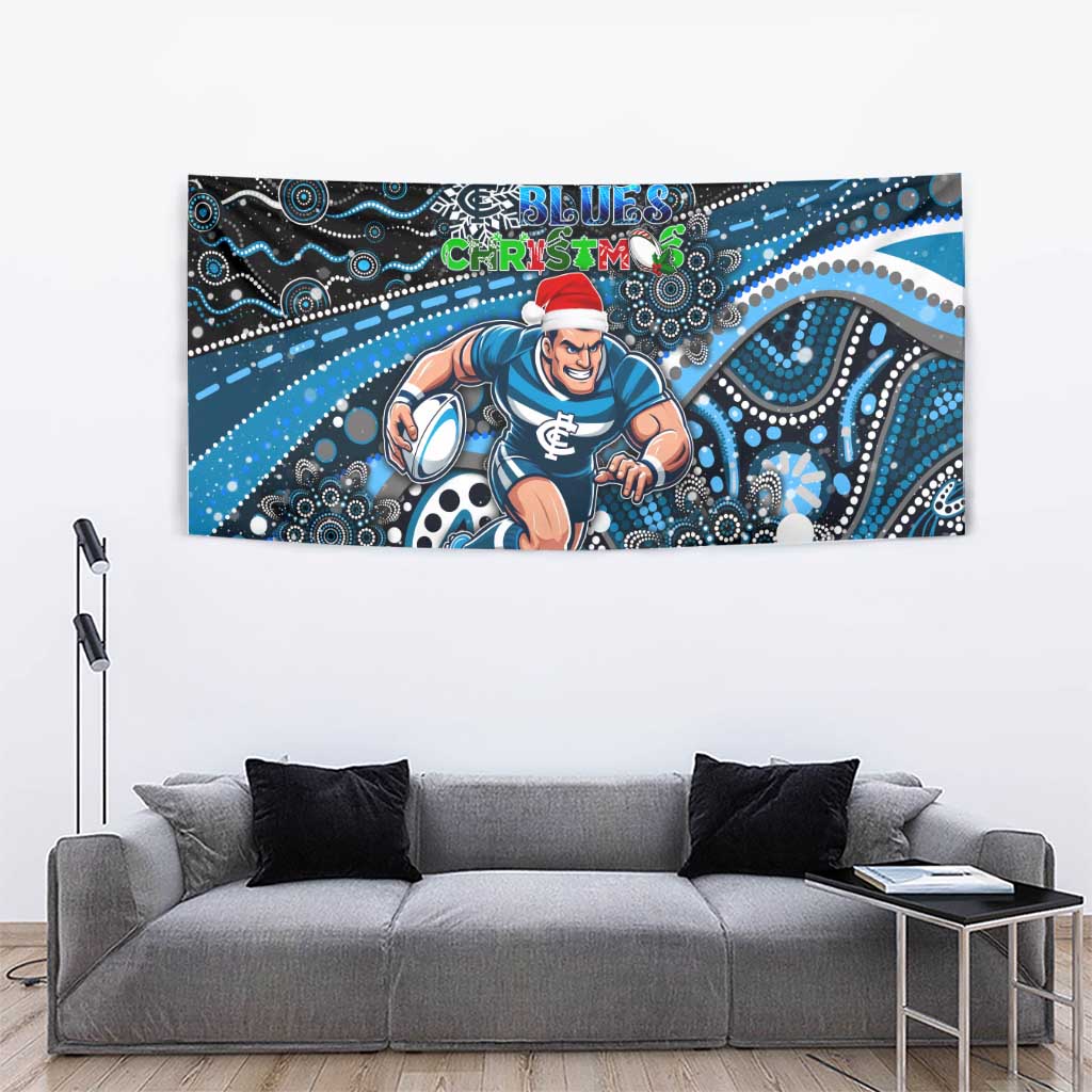 Merry Christmas AFL Carlton Blues Tapestry Aboriginal Santa Football Mascot - Vibe Hoodie Shop