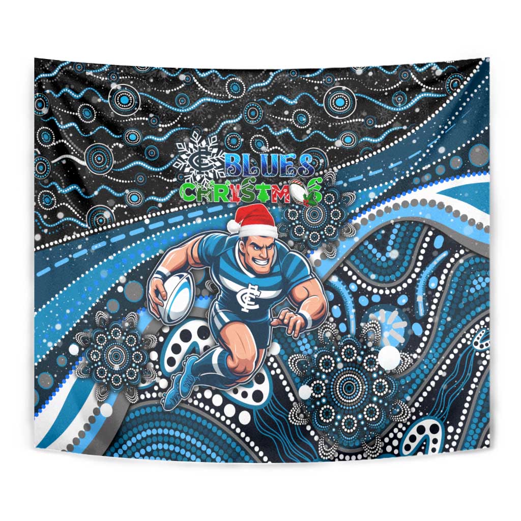 Merry Christmas AFL Carlton Blues Tapestry Aboriginal Santa Football Mascot - Vibe Hoodie Shop